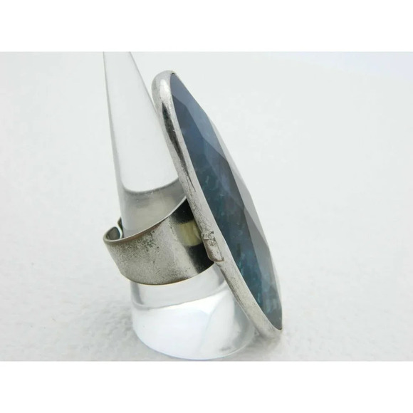 UNIQUE Silver Tone Abstract Faceted Blue Art - Picture 3 of 4